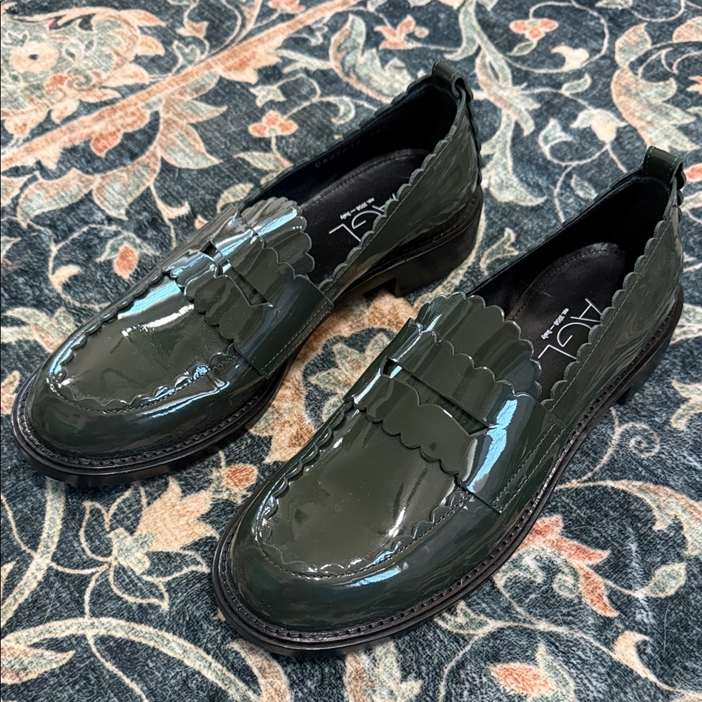 AGL Dark Green Patent Loafers